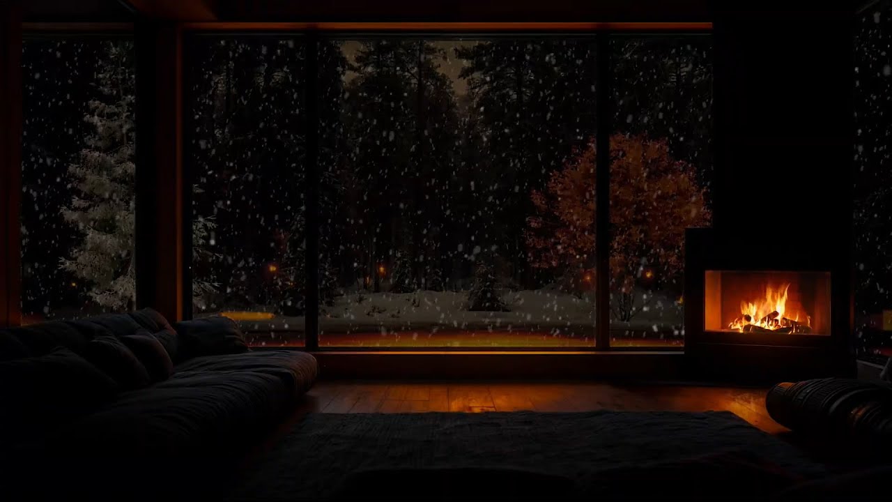 ❄️ Snowfall Outside the Cabin Window | Fall Asleep Fast 😴 Cozy Fireplace for Insomnia Relief(No Ads)