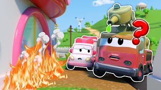 Oh no! Fire Trucks hose is full of SLIME, he cant help Ambulance|Emergency Vehicles for kids