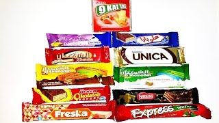 Trying out a lot of candy bars from different countries