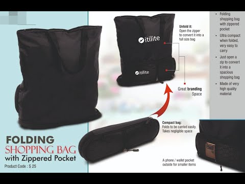 Folding Shopping Bag With Zippered Pocket | Phone, Wallet Pocket Outside MG-S25