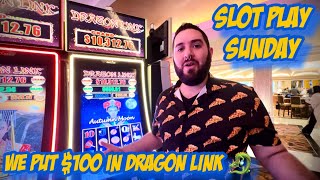 We put $100 into Dragon Link Autumn Moon at Caesars Palace- Slot Play Sunday
