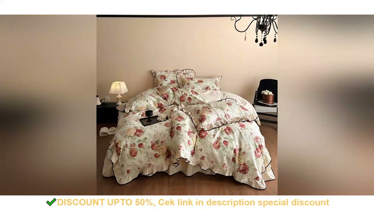 4Pcs Vintage French Floral Ruffles Bedding Set 100% - Surprisingly