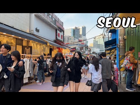 Hongdae Street Walking tour. Seoul City Korea 4k City Tour