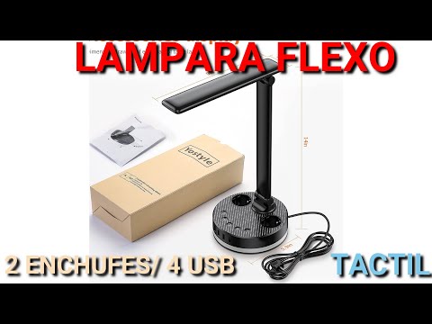 Lámpara Escritorio LED, Flexo de Escritorio, lámpara de mesa con 2 enchufes y 4 puertos USB, control táctil, 4