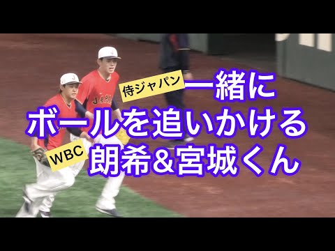 【侍ジャパン】朗希&宮城くん一緒にボールを追いかける