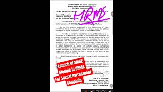 Launch of SHINE Module in HRMS| #option for #SexualHarrasment #complain #female #railway #employees