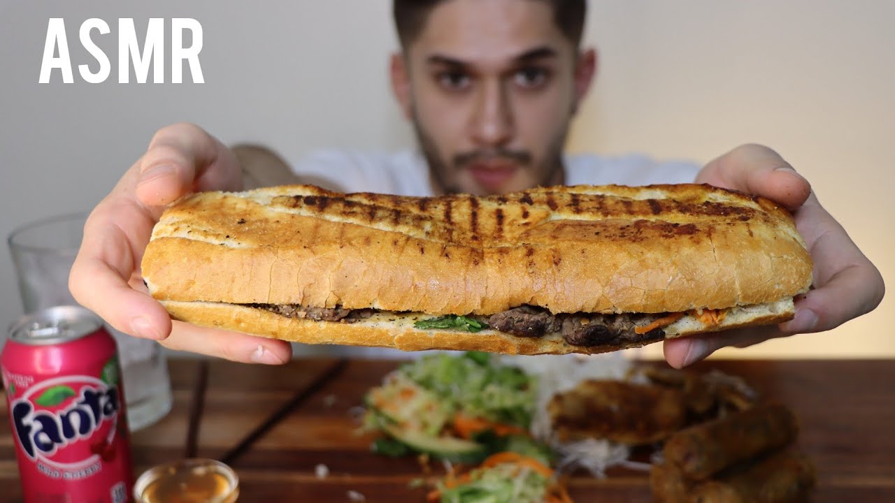 ASMR VIETNAMESE BÁNH MÌ + CHA GIÒ & GRILLED CHICKEN NOODLE SALAD | MUKBANG *REAL EATING SOUNDS*