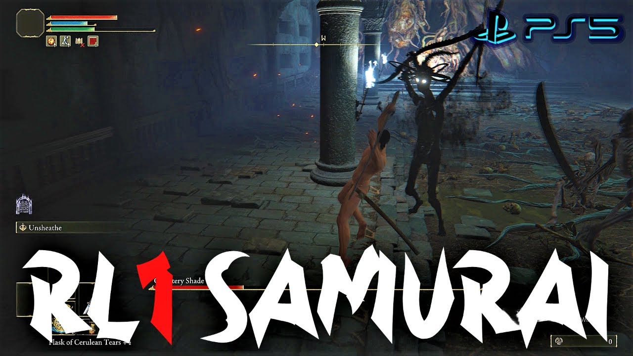 ELDEN RING PS5 Lvl 1 Wretch VS Cemetery Shade Boss Fight [Solo, Melee, No Damage]