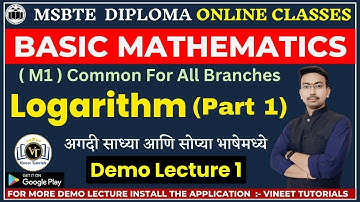 Lec. 1 Basics of Logarithm | Maths 1 By Vineet Sir | Diploma Maths 1 Lecture | Diploma Classes Msbte