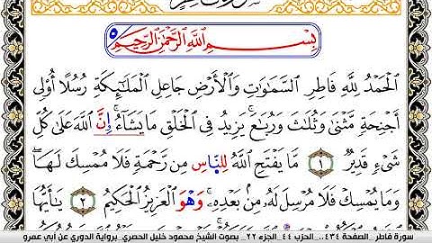 سورة فاطر مكتوبة محمود خليل الحصري برواية الدوري عن ابي عمرو | كنوز الهدى