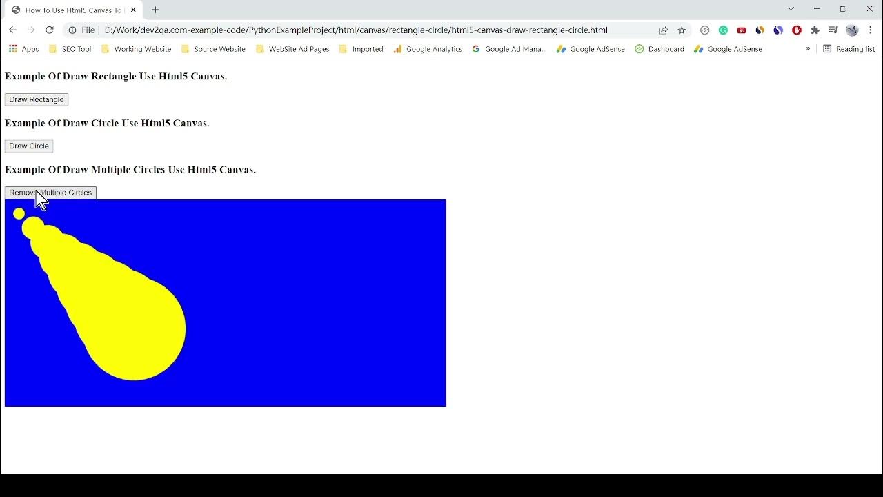 html5 use canvas to draw rectangle and circle example - YouTube