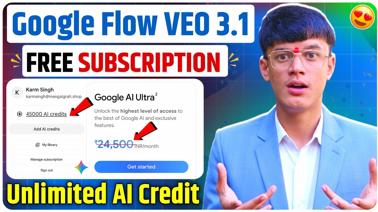 💥 Google Flow FREE Subscription 😱 | Unlimited Credits से बनाएं 🔥 Unlimited Videos | Google VEO 3.1 