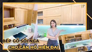 Tủ bếp GỖ SỒI NGA nhà chị Lan - Ba Đình | Nội Thất Hpro