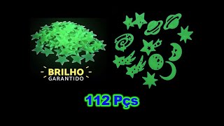Kit 112 Pçs Estrelas Galaxias Brilha no Escuro Fluorescente