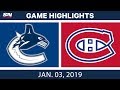 NHL Highlights | Canucks vs. Canadiens - Jan. 3, 2019