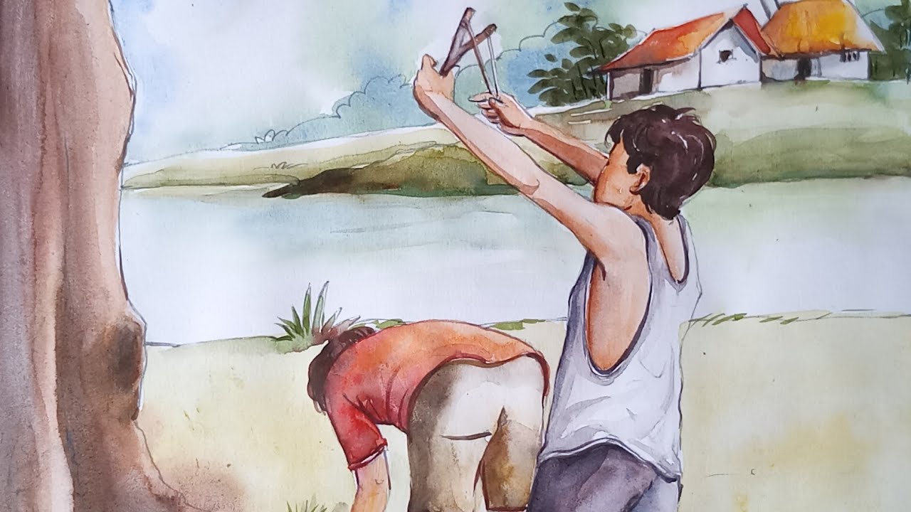 EASY WATERCOLOR FOR BEGINNERS/HOW TO DRAW A COMPOSITION  WITH FIGURE STEP BY STEP ON WATER COLOUR