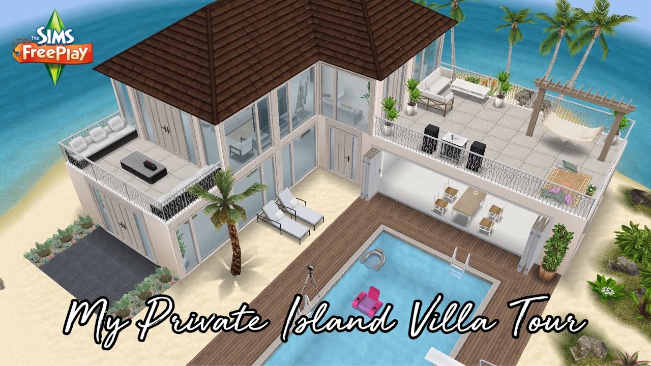 my private island villa tour! + grid layout sims freeplay YouTube