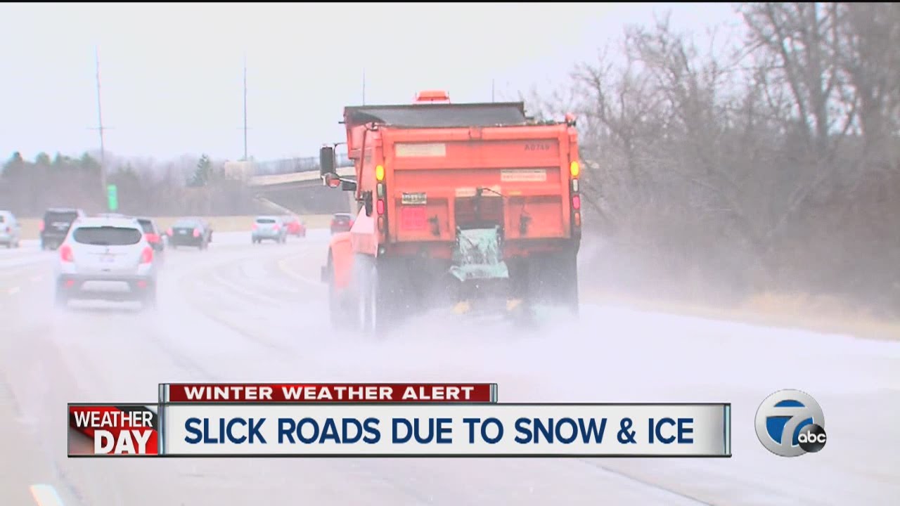 Slick roads due to ice and snow - YouTube