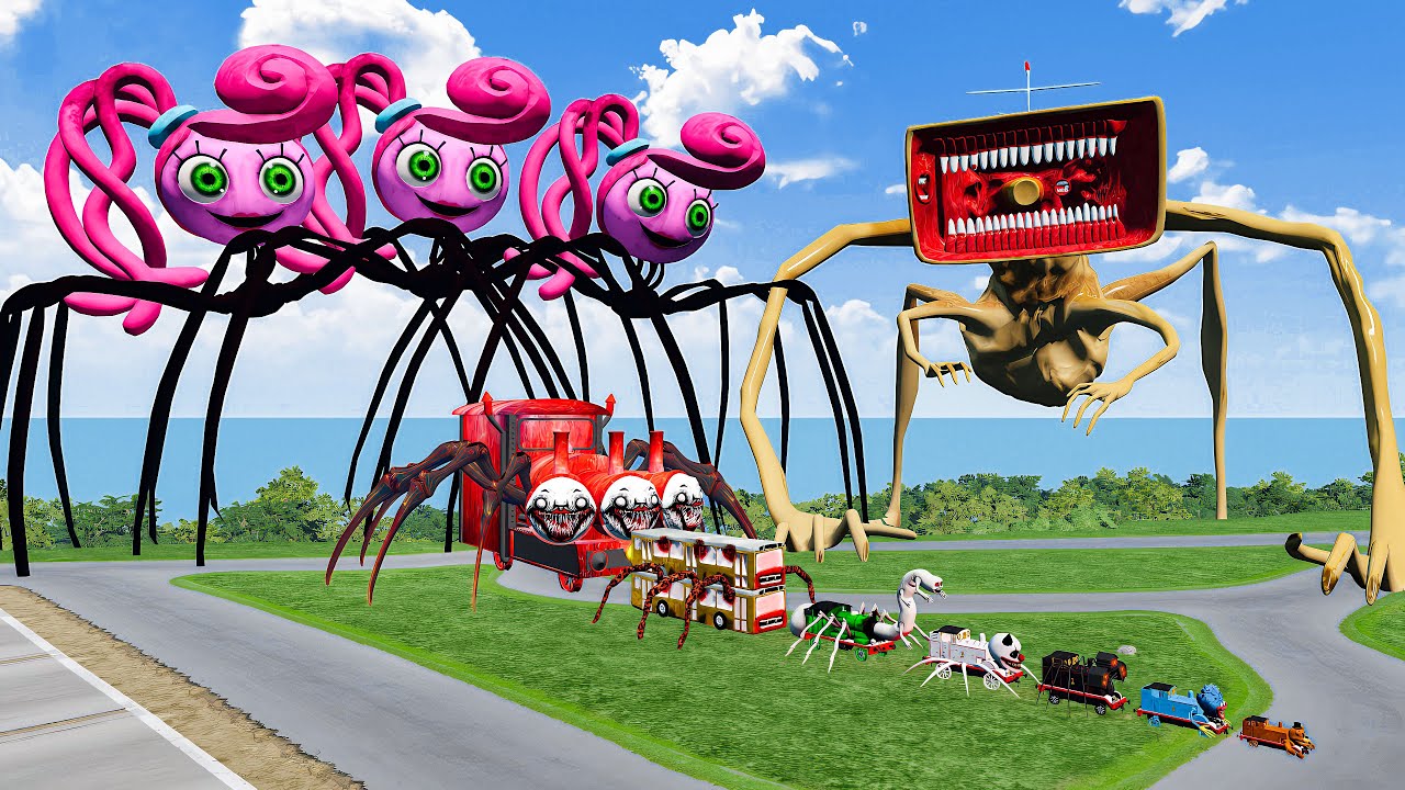 ALL MONSTERS Big & Small Cars Downhill Madness with Mommy Long Legs & MEGAHORN BeamNG.Drive