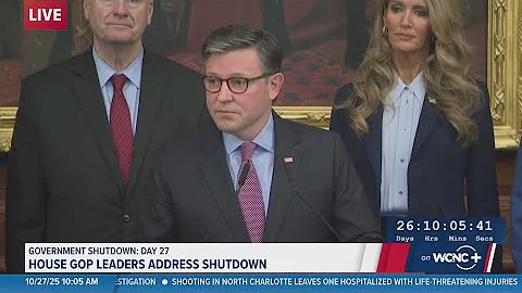 Speaker Mike Johnson speaks on Day 27 of government shutdown