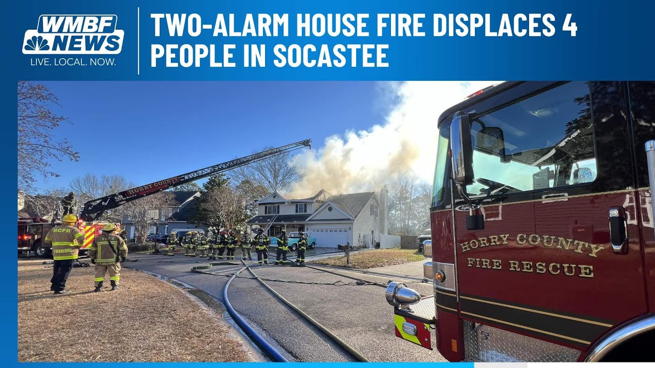 Two-alarm house fire displaces 4 people in Socastee - YouTube