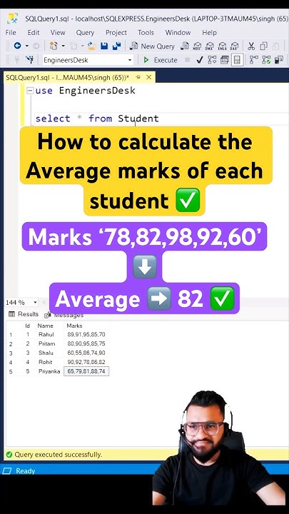 How to find the average marks of each student separated by comma #sql # ...