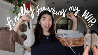 KNITTING DIARIES 🧶 finally finishing my WIPS; cloud sweater progress + felted slippers!