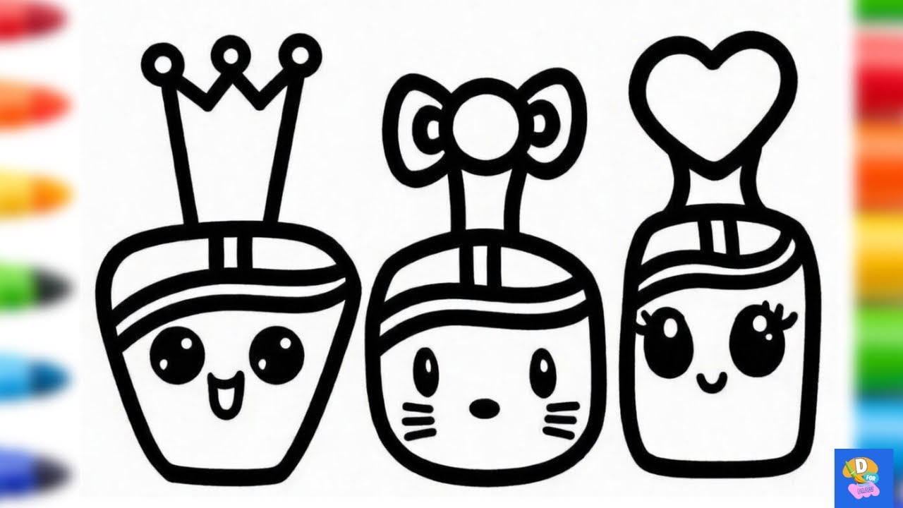 FUN Kitty Heart Crown Drawing for Kids with Pink Red and Yellow Nailpolish