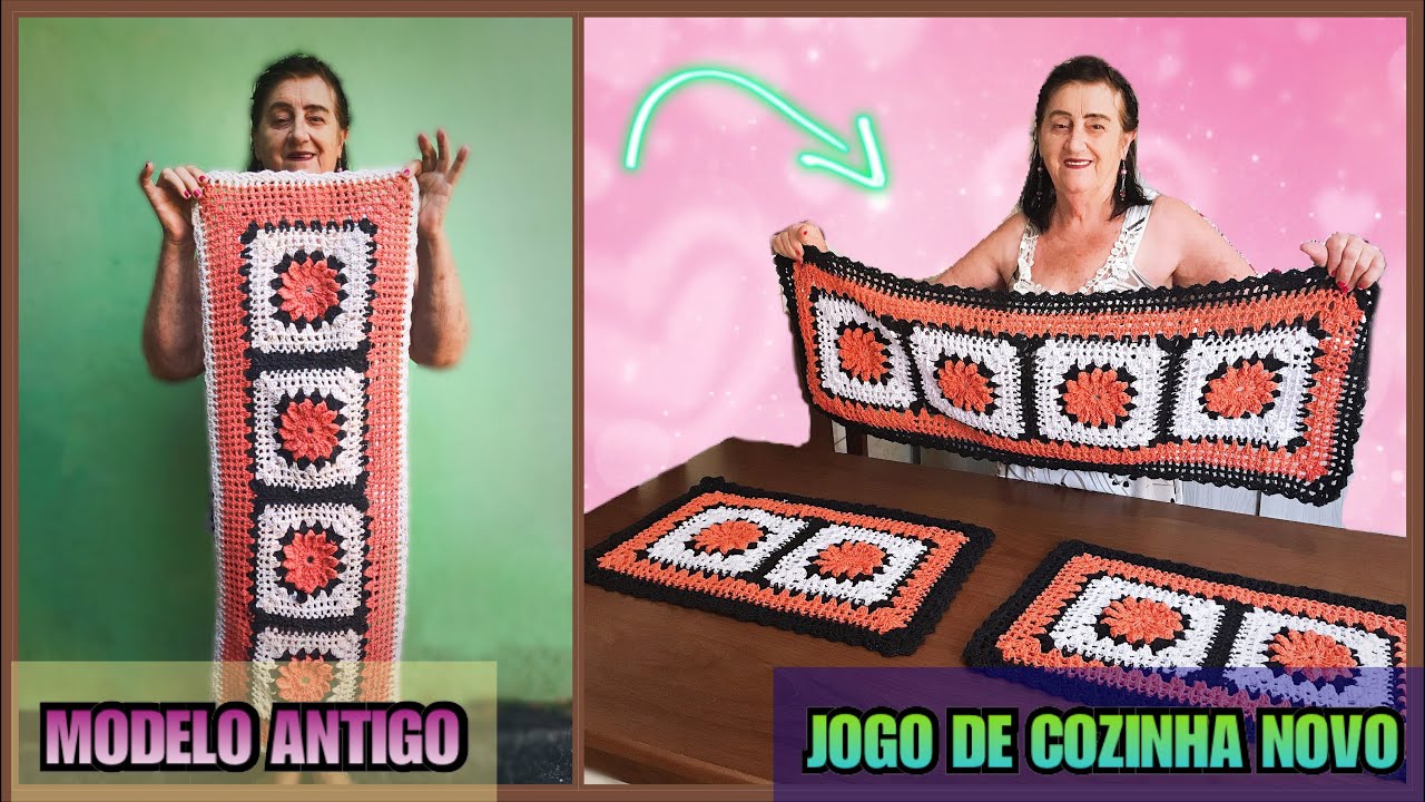 Tirei o Modelo Desse TAPETE ANTIGO e Fiz Um JOGO DE COZINHA NOVO - #Crochê  