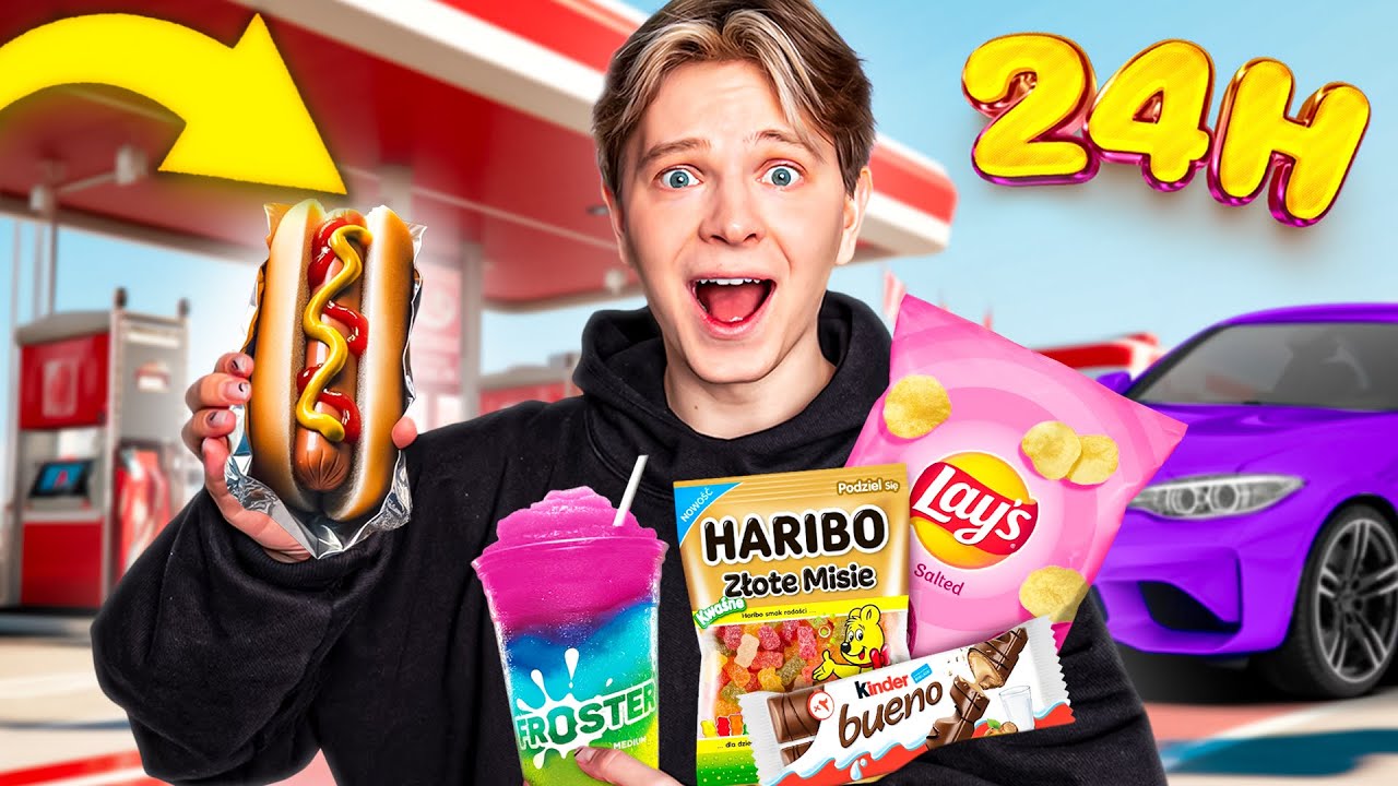 CAŁY DZIEŃ JEM TYLKO JEDZENIE ZE STACJI BENZYNOWYCH 🚗😱 *24h challenge* | Dominik Rupiński