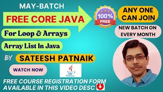 Free Core Java Class 5 |Arrays In Java | Array List Examples |For Loop |SateeshPatnaik Free Training