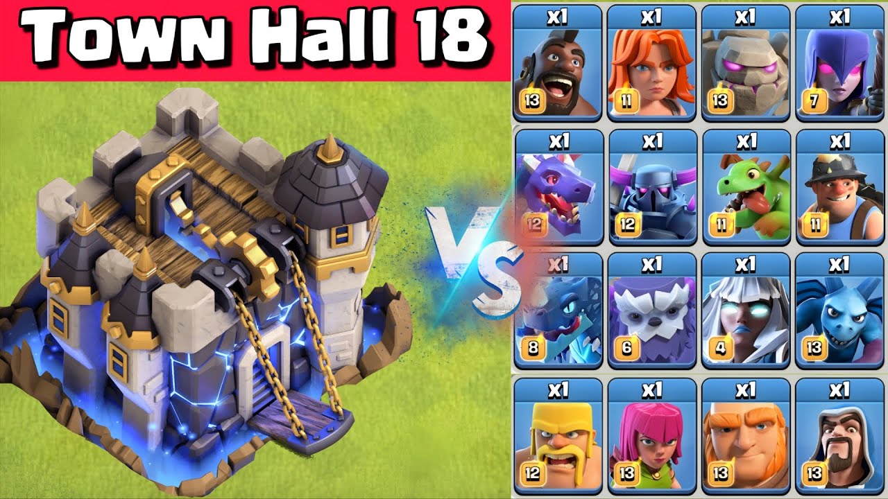 Town Hall 18 (Long Shot) vs All Troops - Clash of Clans