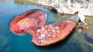 🩷😱Giant Mutated River Clams Appear In The Terrifying Deep Pool, Opening Up Amazing Pearl Gemstones