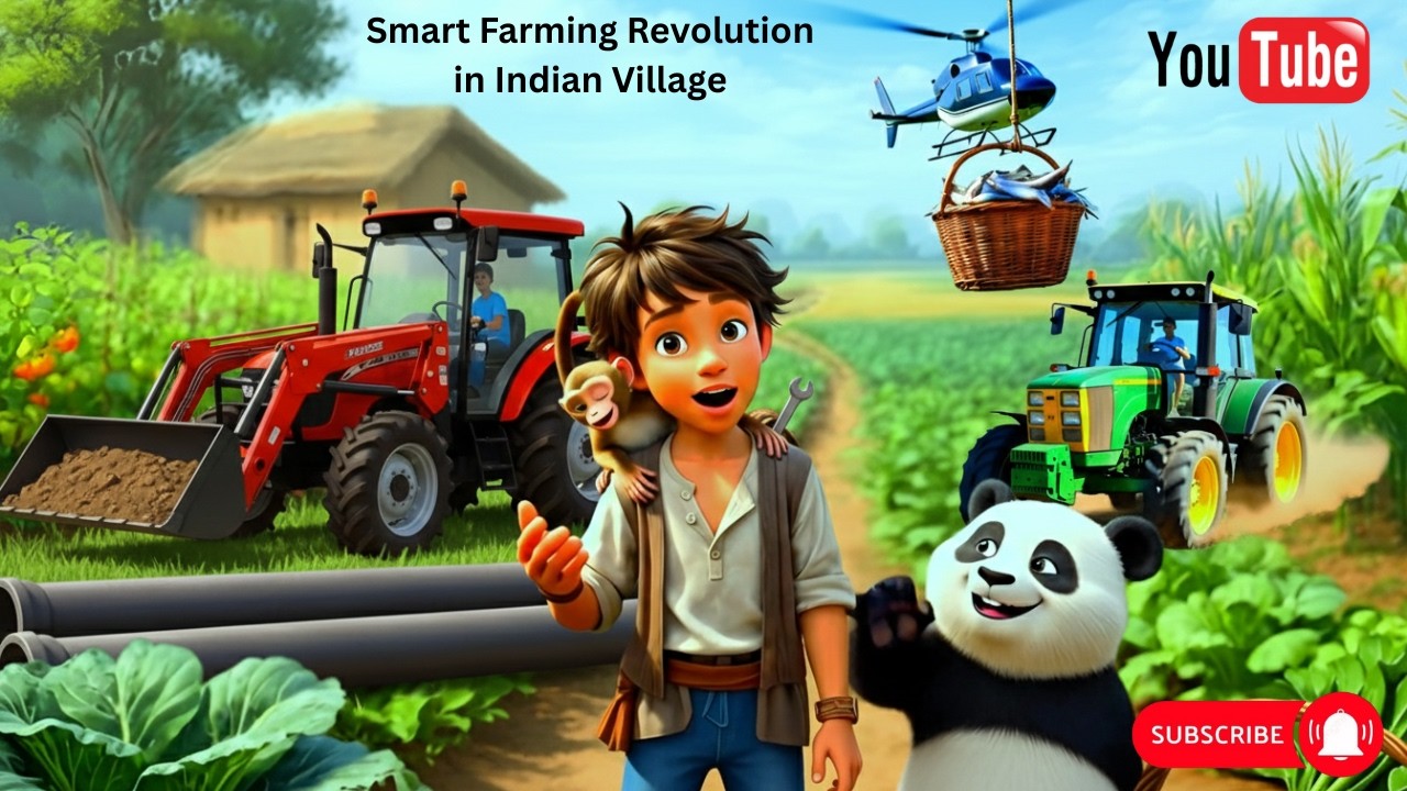 Smart Farming Revolution in Indian Village|Pond, Tractor, Train & Fish Farming #viral #cartoonvideo