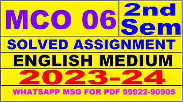 mco 06 (2nd Sem) solved assignment 2023-24 | mco 6 solved assignment in english 2024 | mco 6 2024
