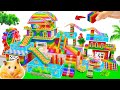 DIY How To Make Secret Minecraft Survival House Have Super Water Slide &amp; Maze Swimming Pool