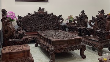 Đẳng cấp sang trọng quyền uy siêu khủng bộ ghế Quý hiếm rồng đỉnh gỗ trắc ĐỒ GỖ HÙNG HOA 0968590619