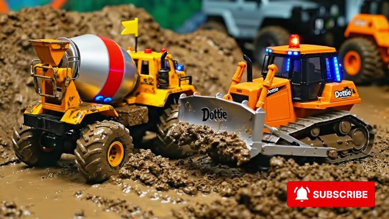 Cement Truck, Crane & Bulldozer Build a Toy City | RC Construction for Kids