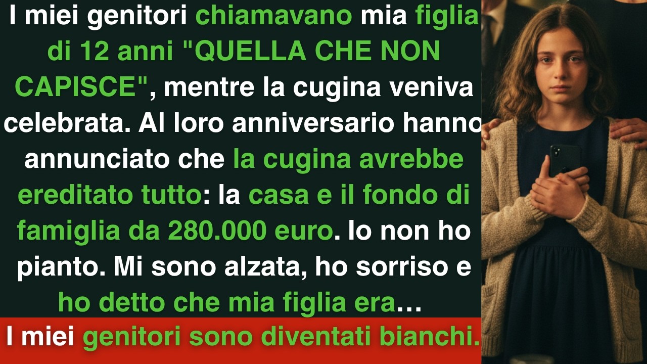 "Mio padre si è chinato verso il tavolo e ha detto, ridendo: 'Sai com'è, una è il genio, l'altra è quella stupida.' La sala è scoppiata ad applaudire. Mia figlia Chiara, dodici anni, teneva il...