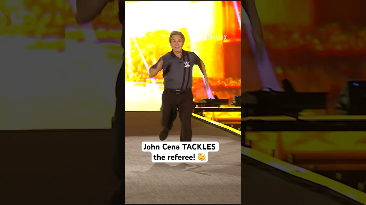 John Cena TACKLES the referee that Seth Rollins called for! #WWE #WWENOC #Shorts