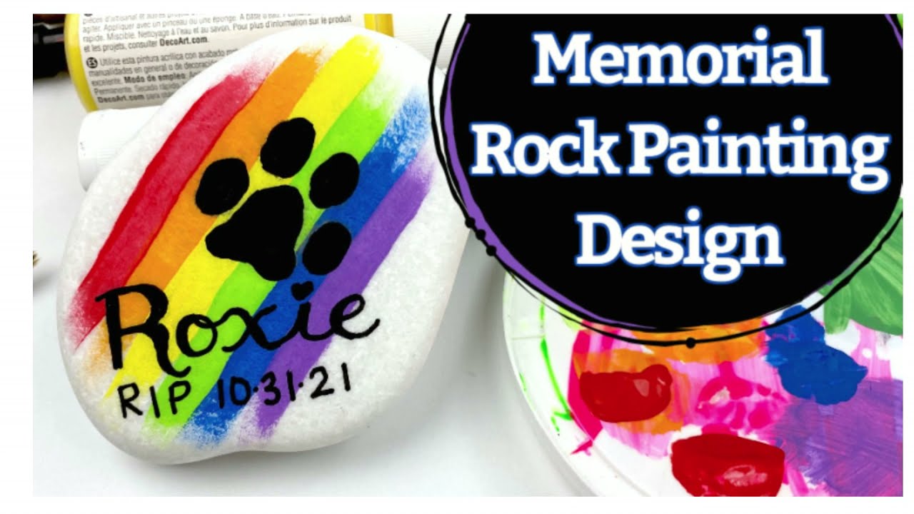 Pet Memorial Painted Rock Over the Rainbow Bridge Design Rock