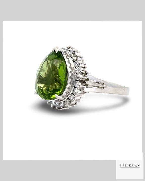 Fine Peridot and Diamond Platinum Ring