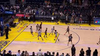 A kid swishes a rainbow 3 from NBA range - Warriors vs Rockets intermission - 4/5/26