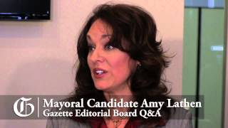 Colorado Springs mayoral candidate Amy Lathen meets with the Gazette Editorial Board