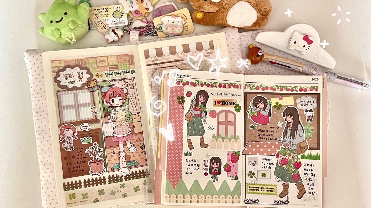 ASMR journal with me｜쇼핑 공유  고양이 카페  Hobonichi Techo 호보니치 디꾸 ｜Noltyノルティ 다이어리 꾸미기  인물다꾸 데코 테이프 미도리 
