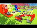 Colorful truck - ALL COLORFUL KAMAZ DUMP TRUCK, KOBELCO EXCAVATOR TRANSPORTING AND PARKING TO GARAGE