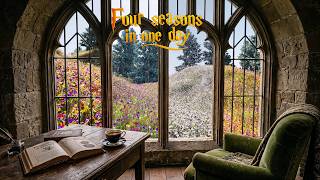 Hogwarts Spring Window Ambience 🕯️ Four Seasons in One Day for Study, Relax & Sleep