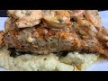 Salmon & shrimp | Cream wine sauce | Mashed potatoes & spinach | SweetHeatCooks