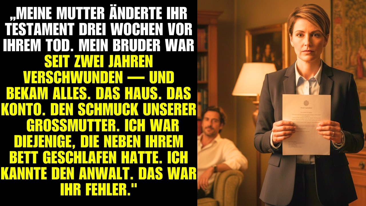 „Meine Mutter änderte ihr Testament drei Wochen vor ihrem Tod.Mein Bruder war seit zwei Jahren...