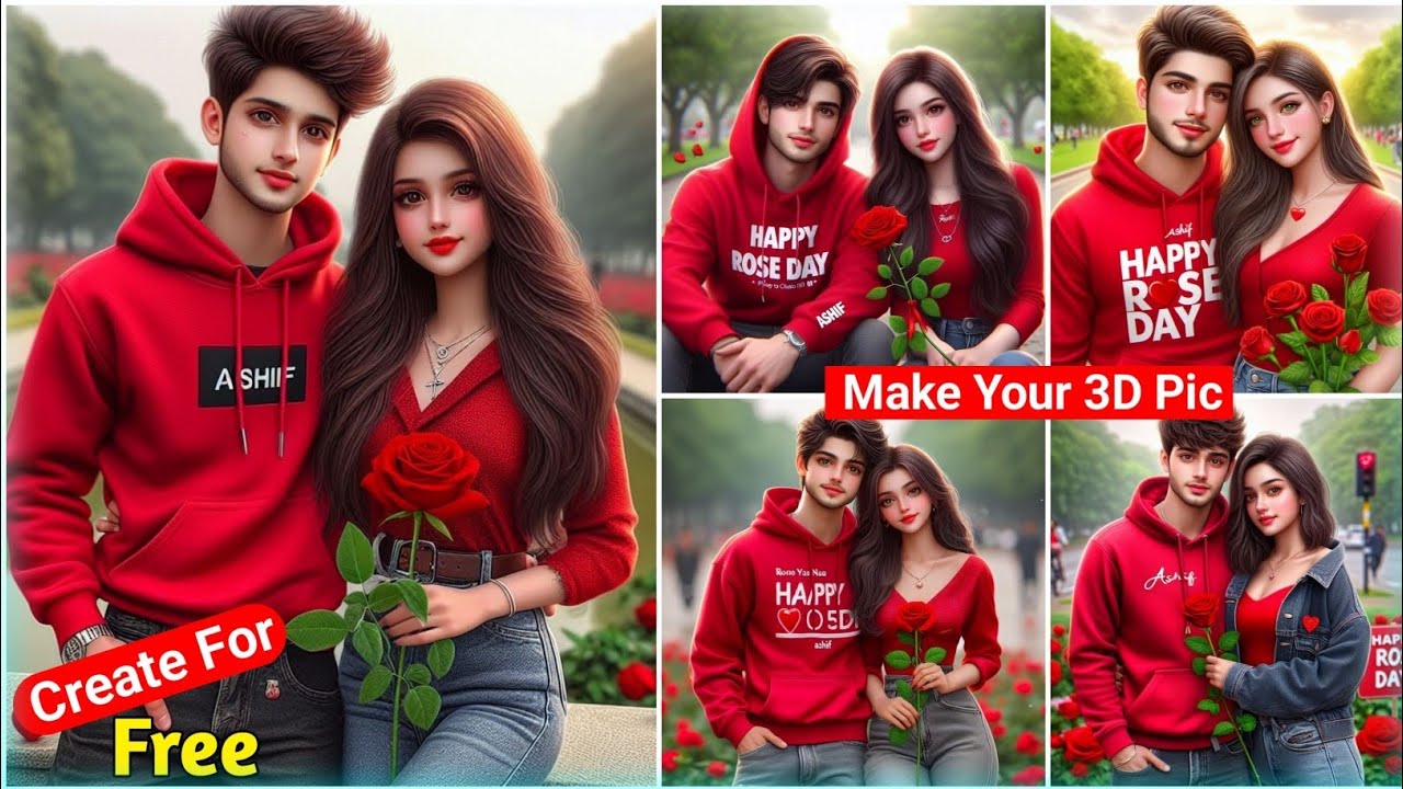 Create 3D Ai happy Couple Rose Day image creator 2024 | Couple rose day l bing image creator